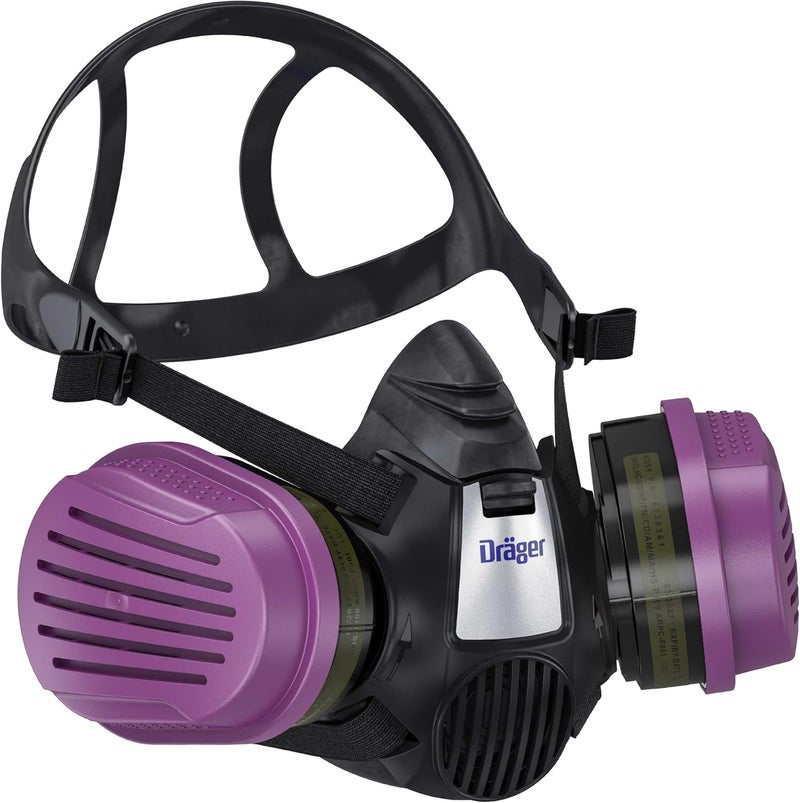 Drager قناع التنفس X-plore 3500 متعدد الغازات/كارتريدج مدمج P100 (OV/AG/HF/FM/CD/AM/MA/HS/P100) معتمد من NIOSH نصف قناع للرسم والمواد الكيميائية والبناء - Image 1